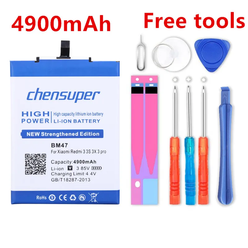Аккумулятор chensuper BM47 на 4900 мА · ч для Xiaomi Redmi 4X батарея 3S 3 pro 5 0 дюйма аккумулятор Red
