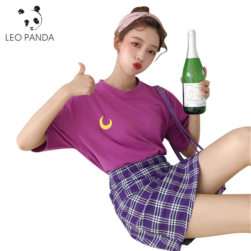 Женская футболка с вышивкой Луны Повседневная Свободная круглым вырезом и