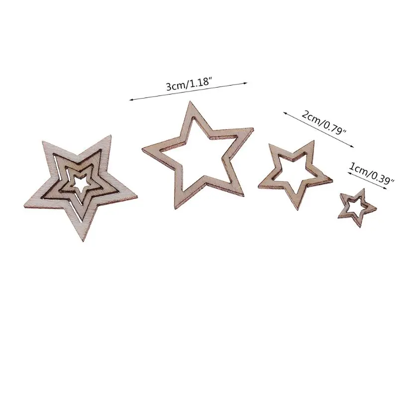 

100pcs Laser Cut Wood 1-3cm Mix Wooden Hollow Star Shape Craft Wedding Decor 19QB