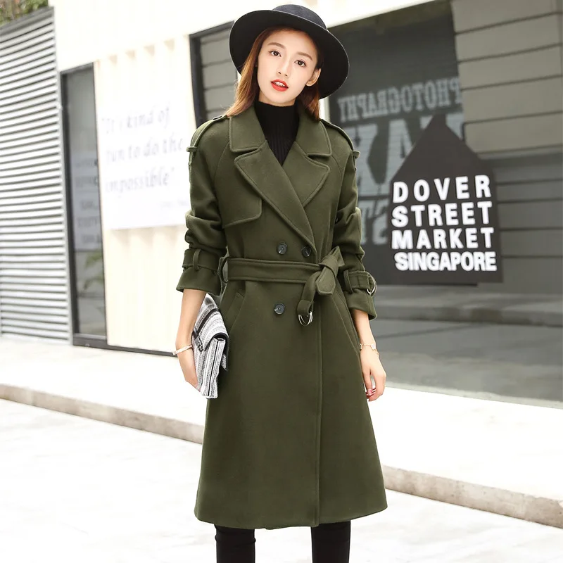 Модное шерстяное пальто длинное Смешанное и куртка однотонные женские Осень