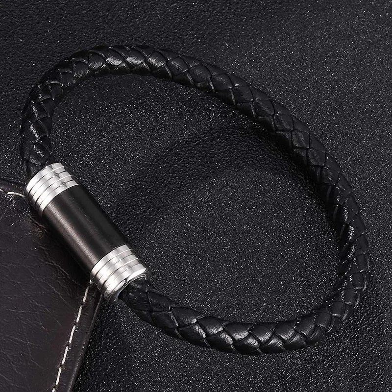 Fashion 6mm Black/Brown Leather Braided Bracelet Men Women Jewelry Stainless Steel Magnetic Clasp Male Wrist Band Gifts PD0410 | Украшения