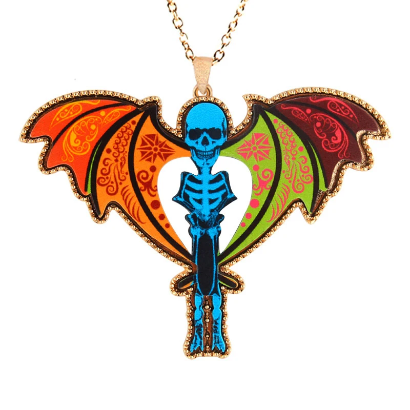 Modebox Гипербола череп акриловая подвеска с крылом длинный Мути-цвет свитер цепь