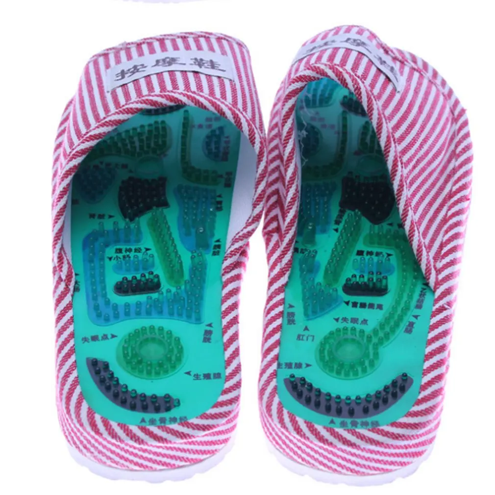 

New 1 Pair Striped Pattern Reflexology Foot Acupoint Slipper Massage Promote Blood Circulation Relaxation Cotton Foot Care Shoes