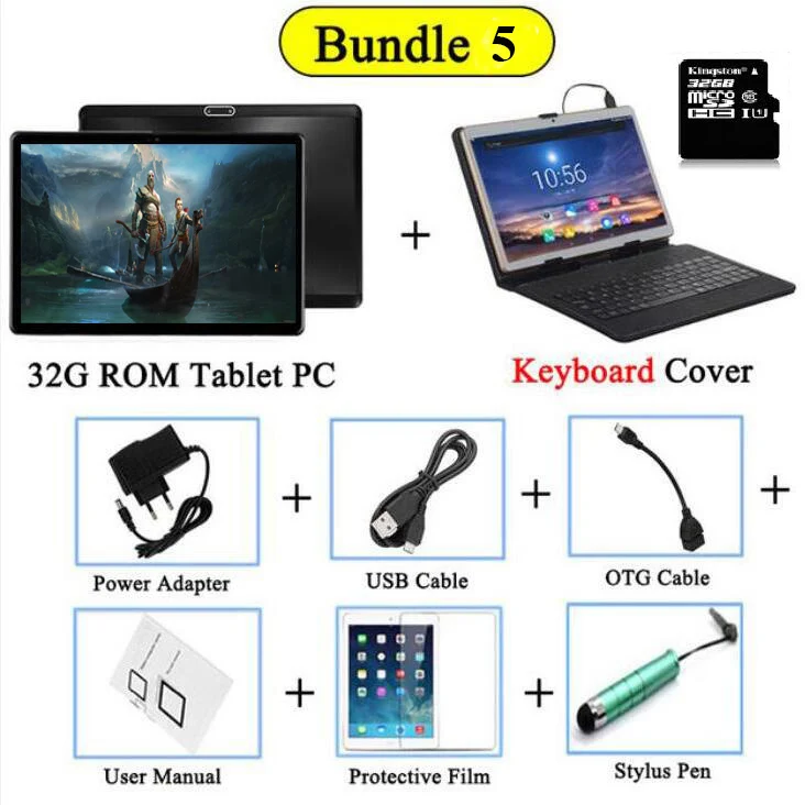 Keyboard add 32GB TF Закаленное 2.5D Стекло 10-дюймовый планшетный ПК с системой андроида и 8,0, четыре ядра, 4 Гб Оперативная память 32GB Встроенная память 1280*800 ips Экран Wi-Fi 3g Планшеты 10,1+ подарок - Комплект: Keyboard add 32GB TF