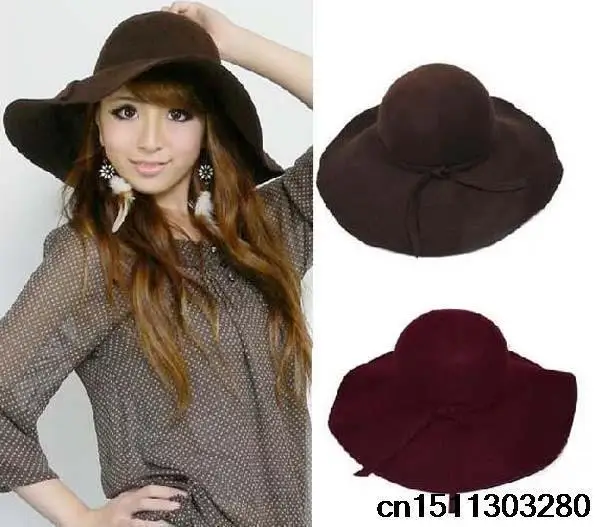 2015 NEW Women Vintage Retro Wool soft Felt Crushable Wide Brim Cloche Fedora Floppy Sun Beach Spring Hat Cap Goth Bowknot Band |