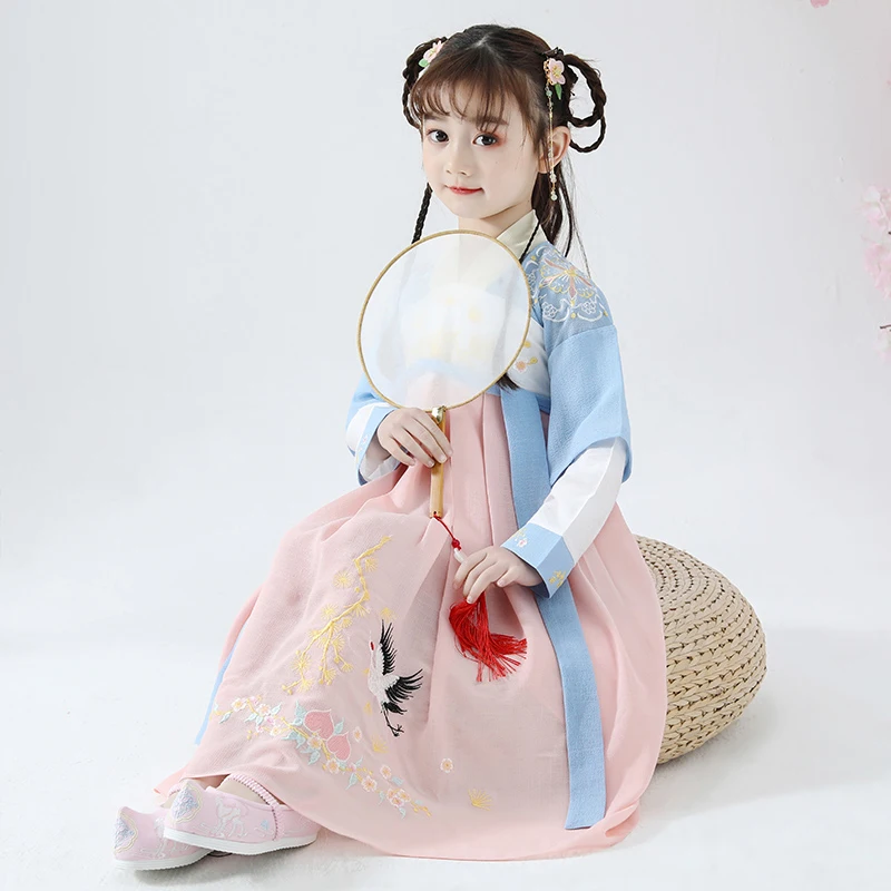 Старинный китайский костюм Hanfu и традиционная одежда для девочек детское летнее платье в китайском стиле народный танцевальный костюм DQL902