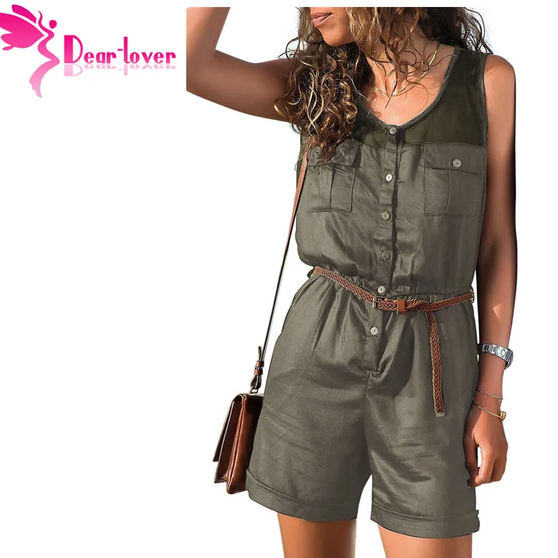 Dear Lover женский комбинезон на пуговицах зеленый летний короткий боди костюм
