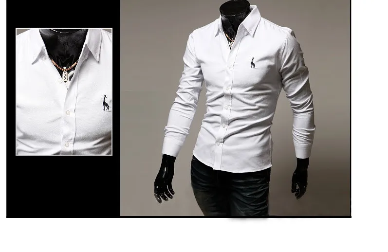 Мужская приталенная рубашка с длинным рукавом цветочной вышивкой|shirt casual slim|male