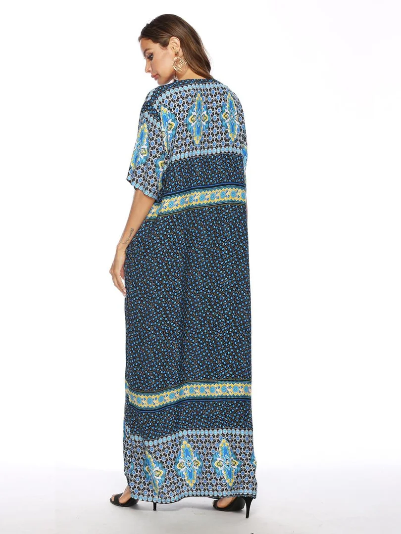 Kaftan abaya женское длинное платье с этническим принтом мусульманское летнее в стиле