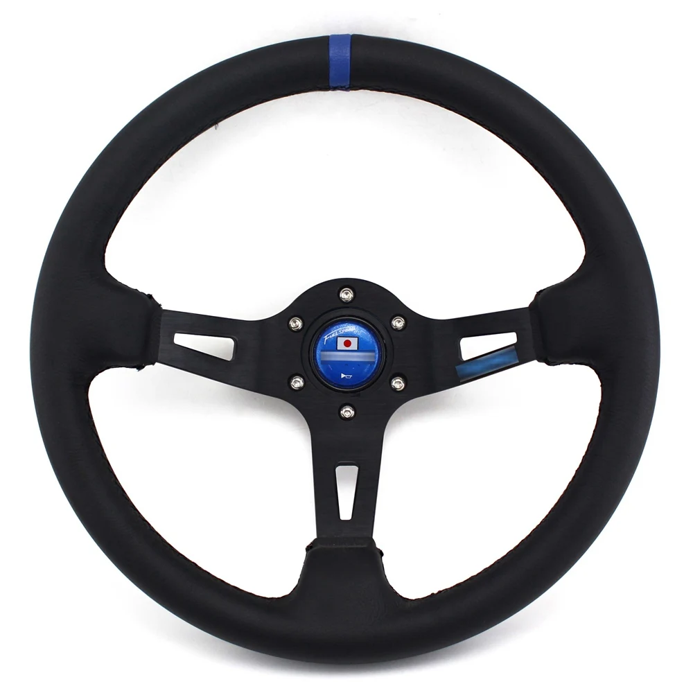 BLUE 340 мм глубокое блюдо кожаный спортивный автомобиль гоночная игра дрифтующий руль - Цвет: BLUE