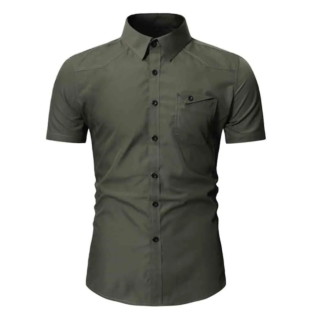 Army Green Рубашка Мужская Летняя Повседневная деловая рубашка индивидуальная летняя футболка с карманом лацканом стоячий воротник рубашка-смокинг мужская рубашка L0513 - Цвет: Army Green