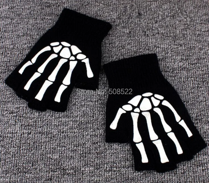 

Model of skeleton ghost claw knitted gloves Couples fingerless ghost claw noctilucent cycling gloves