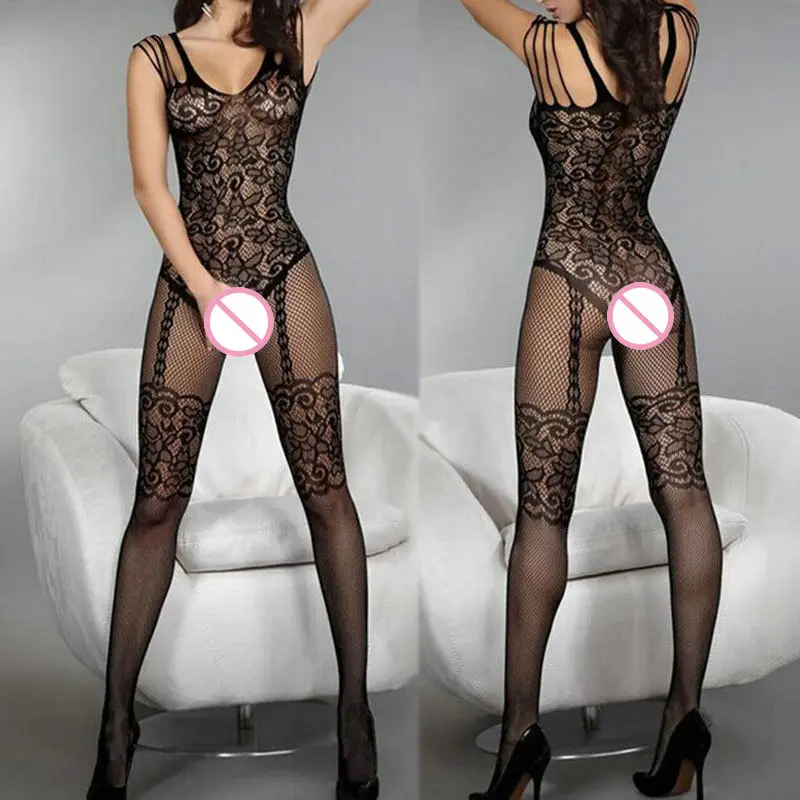New Black Bodystocking Fishnet Sheer Mesh Bodysuit Sexy Leotard Sex Clothes Open Crotch Flower Hot Stocking On The Body | Тематическая