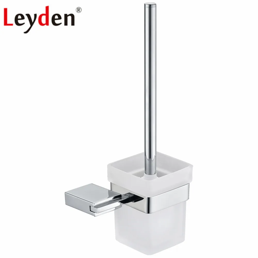 

Leyden Toilet Brush Holder Chrome Stainless Steel Silver Wall Mounted Bathroom Toilet Brush Holder With Glass Cup Holder