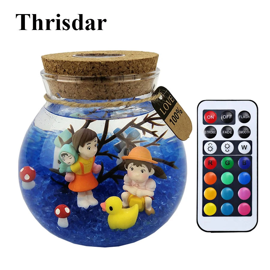 Thrisdar 3D Micro Landscape DIY Wish Bottle LED ночник морская мультяшная животная настольная лампа
