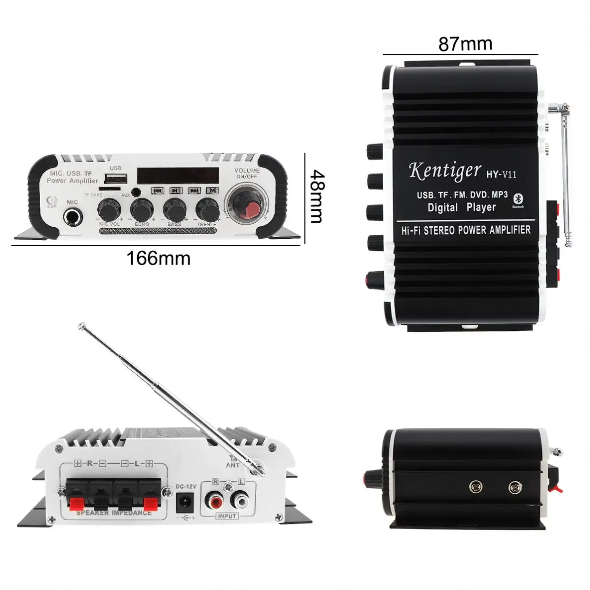 V11 2 канальный Bluetooth автомобильный аудио усилитель мощности DC12V5A авто FM радио