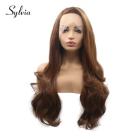 sylvia natural brown body wave synthetic full lace wigs with side parting soft japanese fiber heat resistant hair for woman