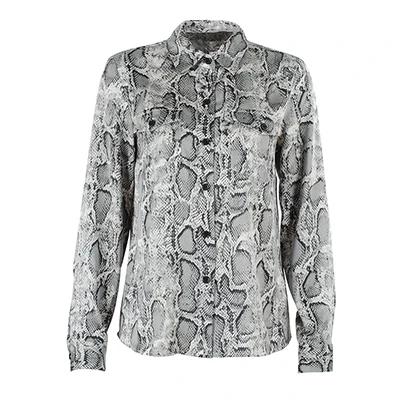 Gray OOTN винтажные Женские топы и блузки с принтом змеиной кожи, с длинным рукавом, сексуальная блуза с карманами, женские рубашки на пуговицах с воротником, блузки - Цвет: Gray