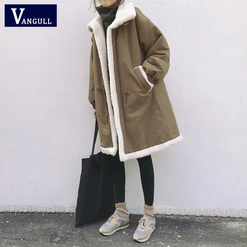 Vangull плюс размер 5XL Женские парки зимние пальто меховая подкладка теплая Женская куртка средней длины флисовая кашемировая подкладка пальто Верхняя одежда