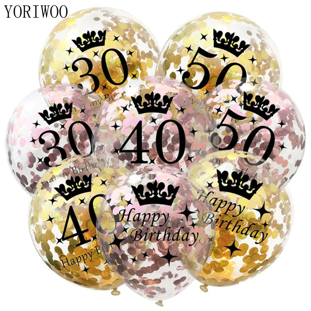 YORIWOO 10 шт 12 дюймов розовое золото конфетти воздушные шары из латекса 18 21 30 40 50 лет с
