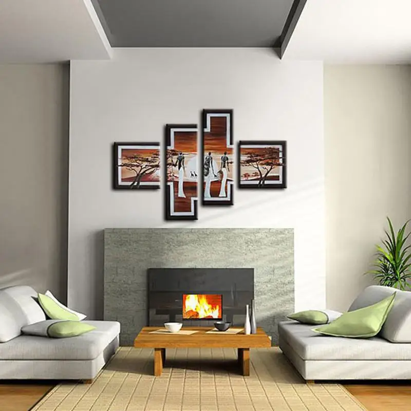 Современная картина маслом из 4 частей набор ручная роспись африканская жизнь