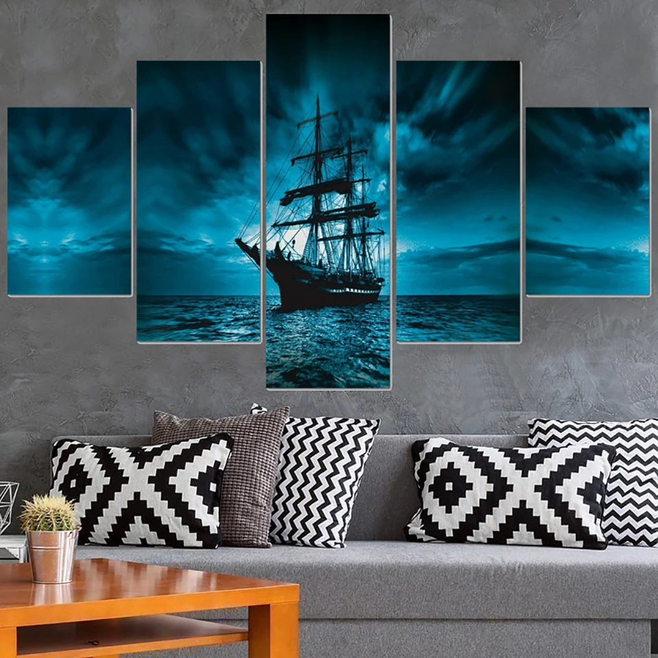 

Modular Picture HD Printed Modern Painting Wall Art 5 Panel Pirate Ship Home Decoration Posters Framework Living Room On Canvas