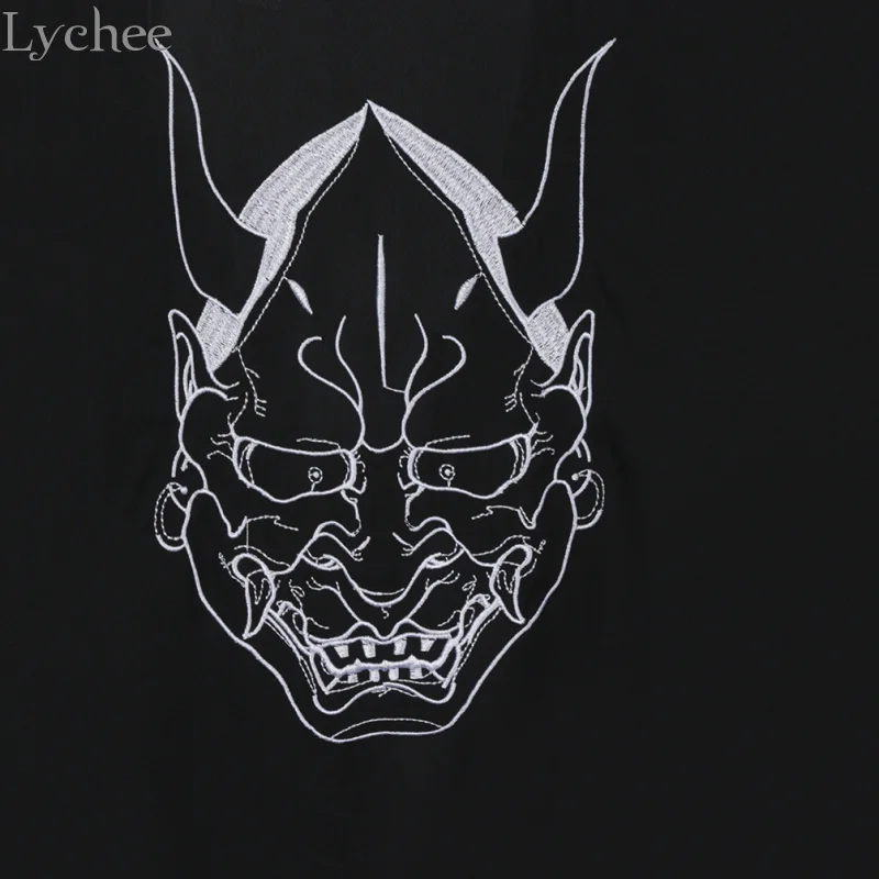 

Lychee Harajuku Ghost Mask Embroidery Cardigan Kimono Autumn Long Sleeve Open Stitch Coat Lace Up Loose Sunscreen Coat Female
