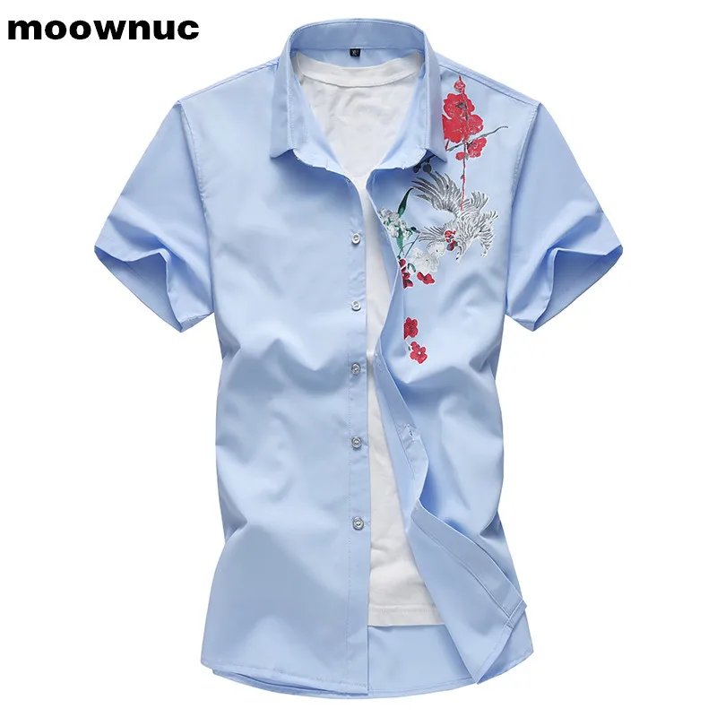 

2019 new men's shirts Fashion Short sleeve shirt Men's Large size printing Pure color leisure loose Full size M-7XL