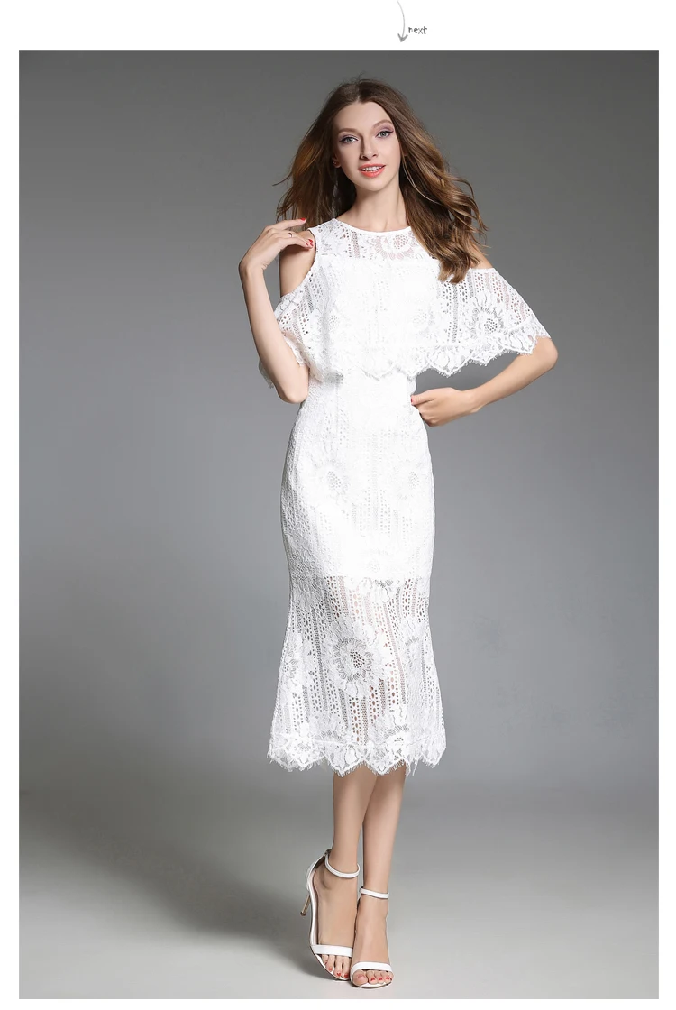 Летнее сексуальное облегающее платье с открытыми плечами Vestidos Verano женское открытое \ рыбий хвост белое кружевное платье халат Femme K6189