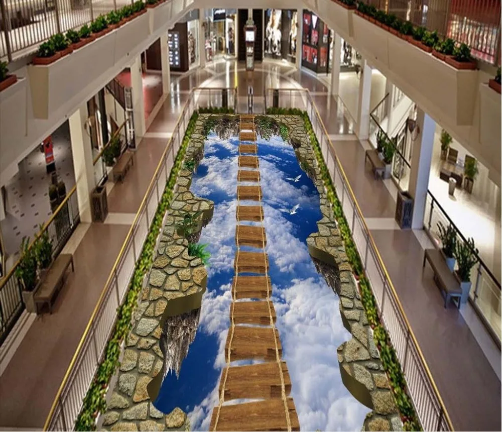 3d обои для пола гостиной деревянная дорожка на небо самоклеящийся 3D Пол ПВХ