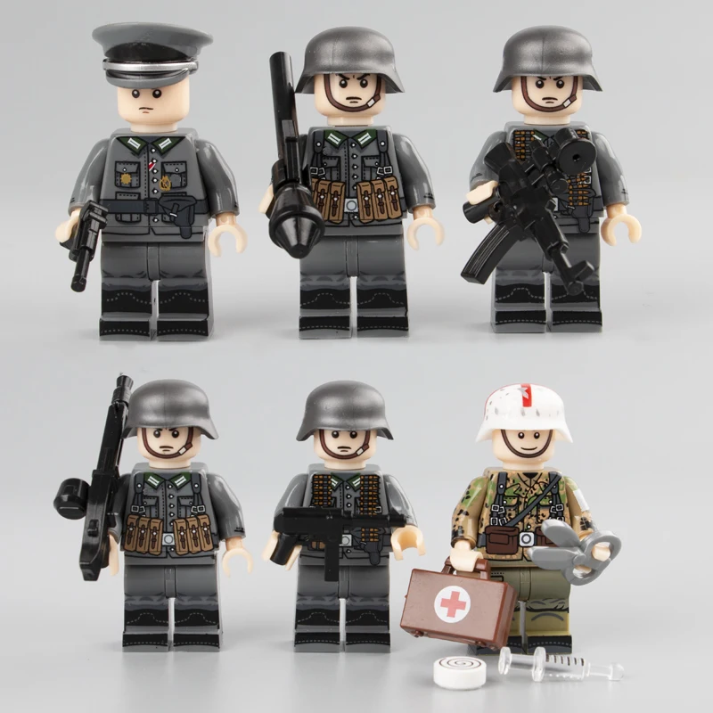 WW2 военная армия солдат фигурки строительные блоки немецкий медик части оружие шлем аксессуары кирпичи игрушка для детей