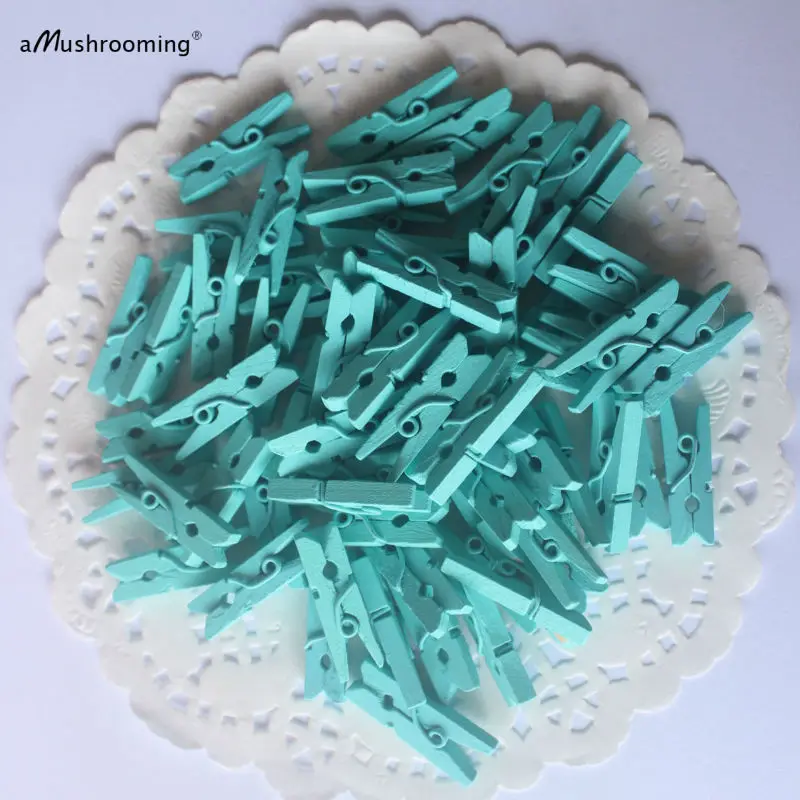 100 штук Aqua Blue Свадебные украшения Мини Деревянные прищепки ремесло колышки