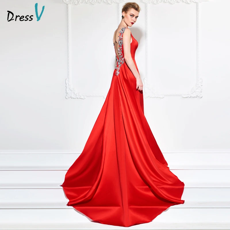 Dressv 2017 вечернее платье без рукавов с бисером Длинное Элегантное красное