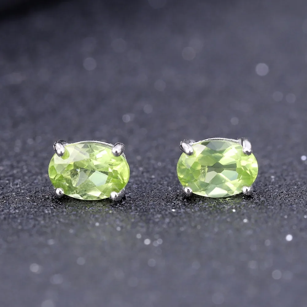Gem балетные костюмы 5*7 мм 1.72Ct Овальный натуральный зеленый камень хризолит Стад Серьги 925 пробы серебро Модные украшения для Для женщин
