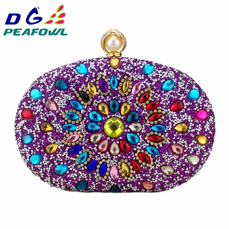 DG PEAFOWL Роскошный Кристалл Цветочный клатч цепь сумка женская свадебная Алмаз Синий Фиолетовый сотовый телефон карман вечерний кошелек сумки