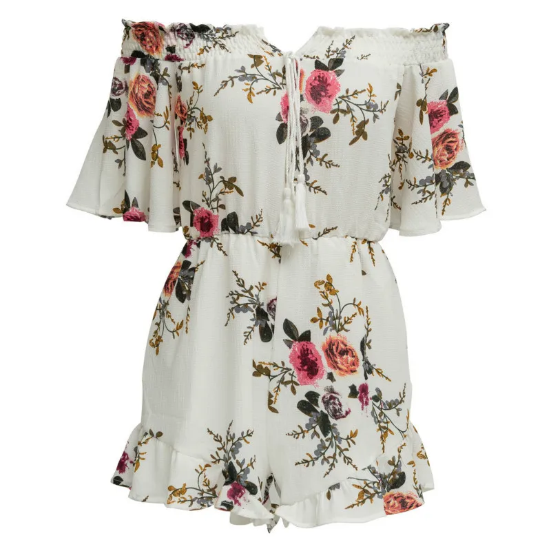 2018 Модный женский летний сексуальный комбинезон с открытыми плечами и цветочным