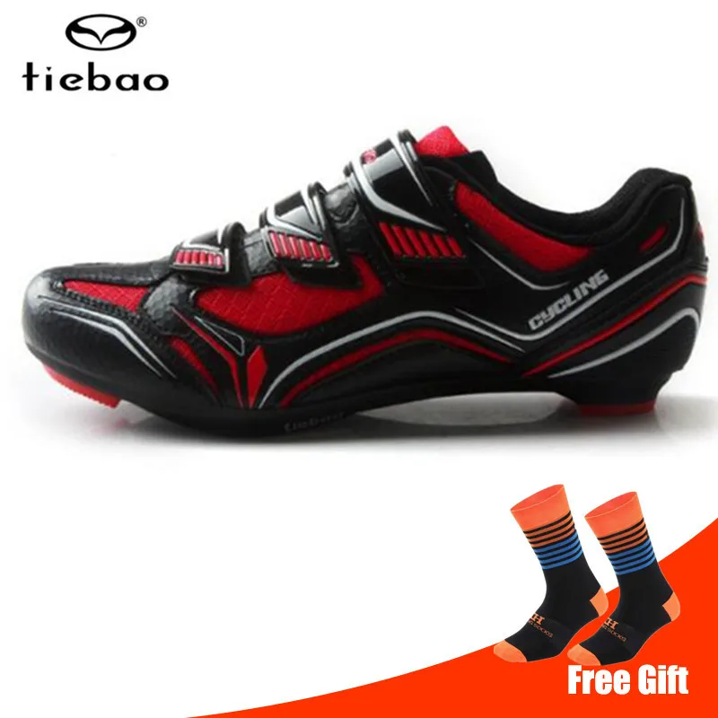 add socks TIEBAO/дышащая обувь унисекс для шоссейного велоспорта; комплект с педалью; самозакрывающаяся обувь для шоссейного велосипеда; обувь для велосипеда; Sapatilha Ciclismo - Цвет: add socks