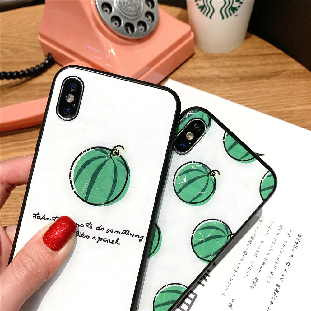 Luxury Geometric Diamond Texture Phone Case for IPhone 7P 8 Plus 6 6S Cute Watermelon Shell Iphone X XS XR MAX Rhombus Cover |