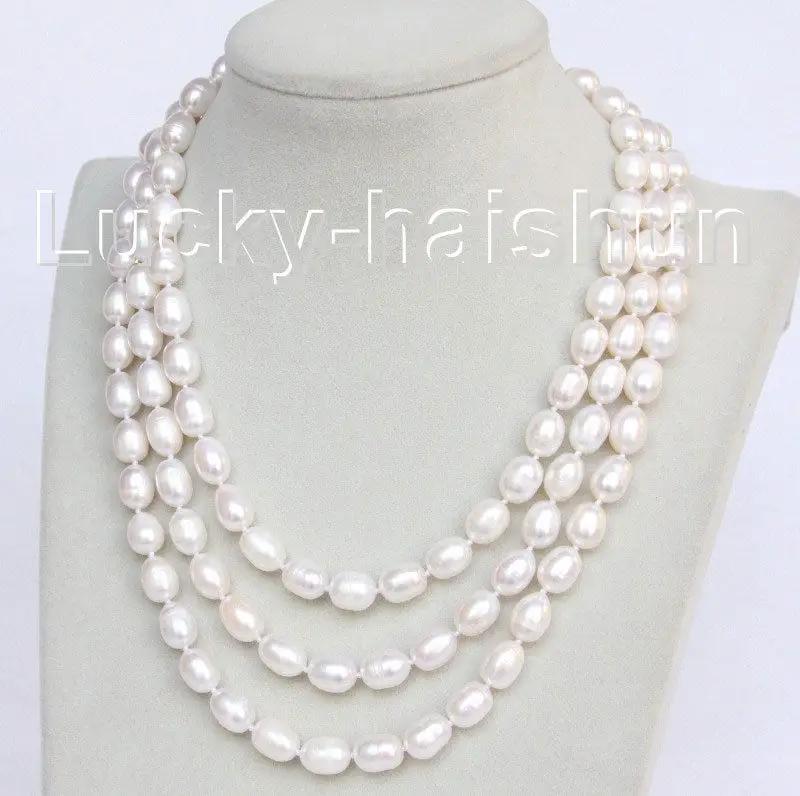 Hot sale new Style &gt&gt&gt&gt16-18&quot 3 Row Baroque white rice freshwater pearls necklace | Украшения и аксессуары