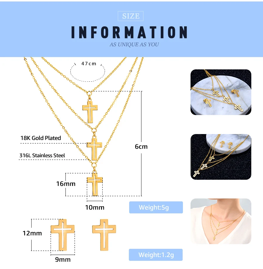 Новинка FINE4U N011 316L Нержавеющая Сталь Ювелирные наборы для женщин крест кулон ожерелье и серьги свадебный ювелирный набор