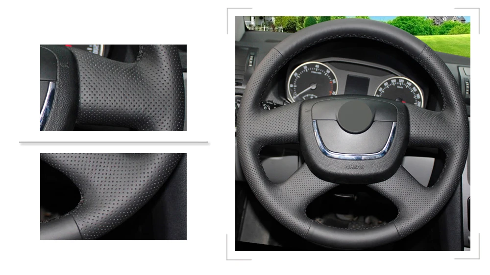Черный PU искусственная кожа DIY сшитый вручную чехол рулевого колеса автомобиля для Skoda Octavia Superb 2012 Fabia Skoda Octavia a5 2012