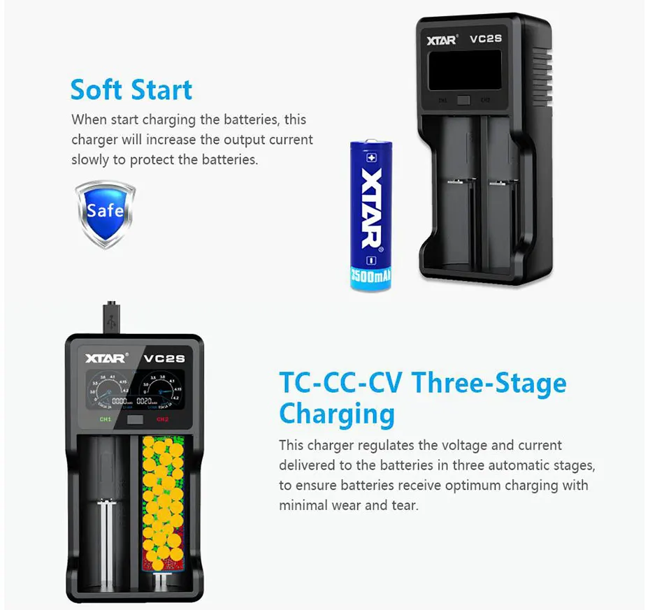 XTAR VC2 VC2S VC4 VC4S красочные VA ЖК-дисплей Экран с эффектом приближения c зарядкой Micro-USB Питание Портативный относится к 3,6 V/3,7 V литий-ионный Тип/IMR/INR/ICR 18650 26650