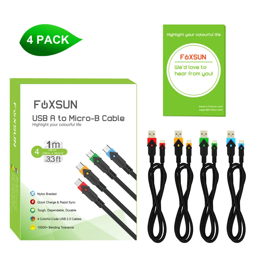 Foxsun 3 фута/1 м нейлоновый Плетеный Android зарядный кабель для смартфонов Samsung Kindle HTC