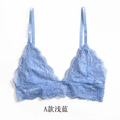 light blue Модные черные беспроводной ночное бельё треугольная чашка кружевной бюстгальтер; удобное нижнее белье ультра-тонкий перспектива - Цвет: light blue