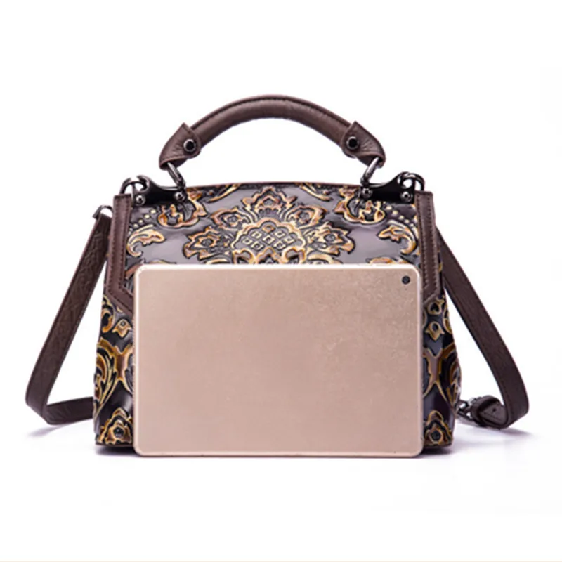 

ICEV Vintage High Quality Genuine Leather Handbags European Fashion Flower Bags Handbags Women Famous Brand Shoulder Office Tote