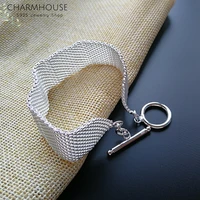 charmhouse solid 925 silver bracelets for women 12mm snake chain bangle bracelet wristband pulseira femme wedding jewelry gift