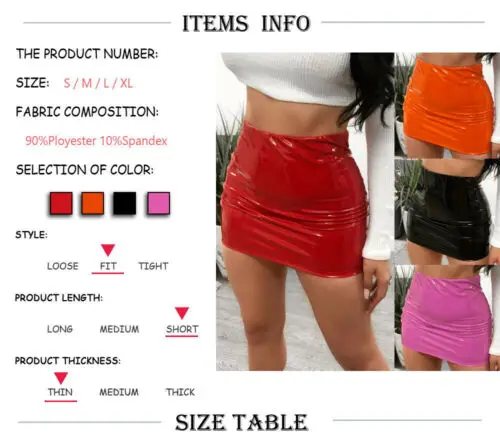 Stylish Hot Sale Women's Sexy Bright leather Bodycon Slim Super-short Zipper Skirts Lady Summer Evening Party Club Clothing S-XL | Женская