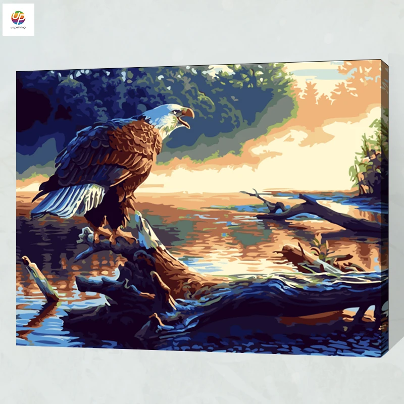 Frameless Digital Painting By Numbers Eagle Bird Sea Lake Scenery Acrylic Paint Modern Wall Art Canvas Home Deco Deal | Дом и сад