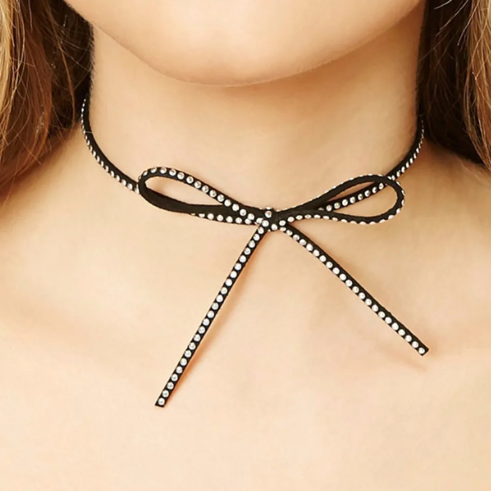 Sexy Long Bowknot Choker Necklace Women Fashion Accessories Golden And Silver Bohemian Bijoux Femme Collares | Украшения и
