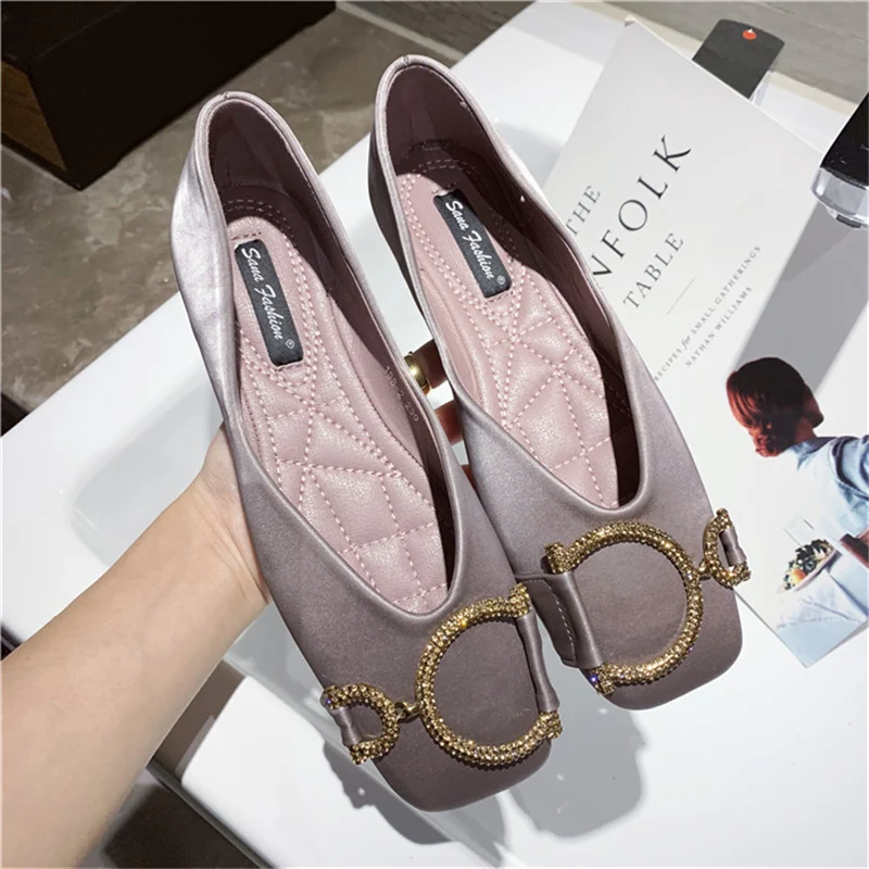 2019 сезон весна-лето роскошные женские балетки на плоской подошве с квадратным